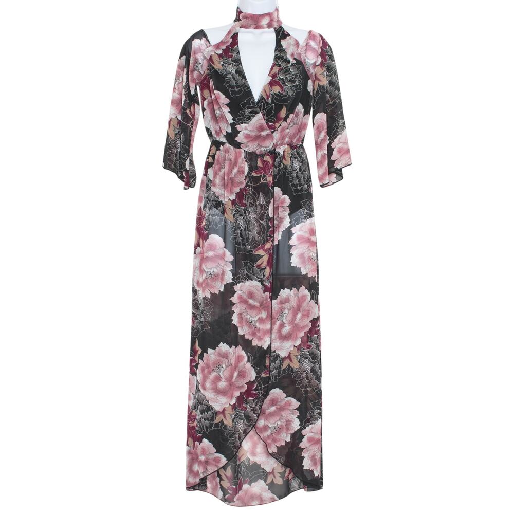Charlotte Russe Floral Dress Cold Shoulder Sheer Bodysuit S Whimsigoth Y2K Boho